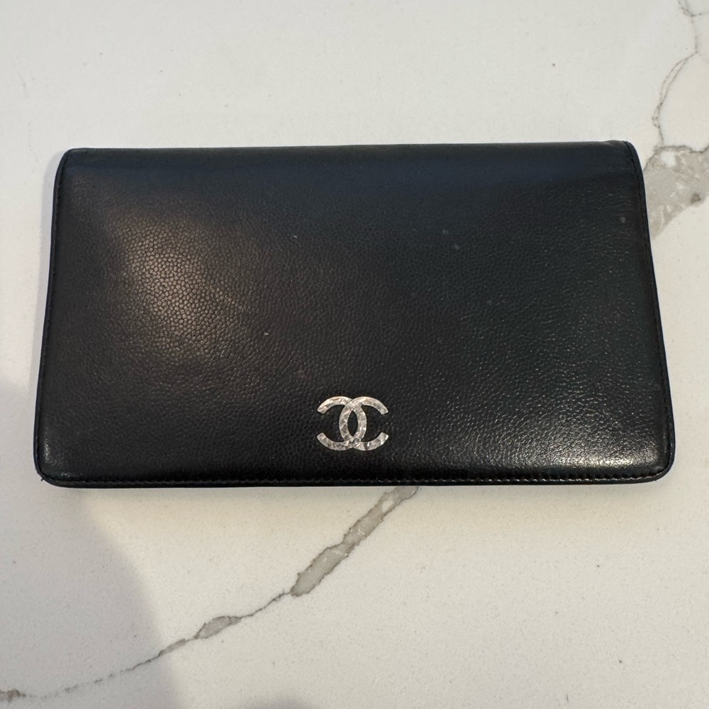 CHANEL Classic Black Wallet with Silver Logo